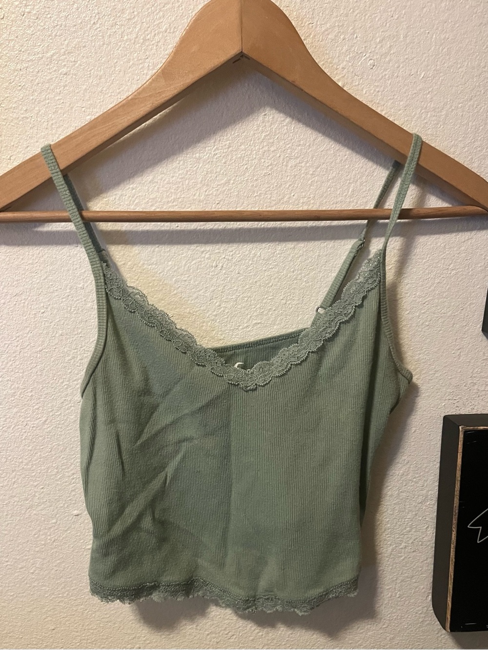 Hollister Lace-Trim Sage Green Ribbed Camisole